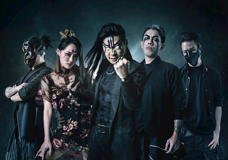 image of the band CHTHONIC, five people in dark clothing